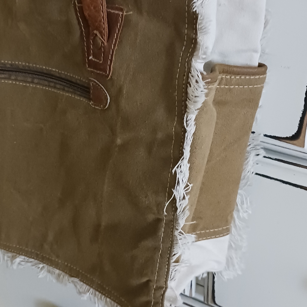 Sel De Mer Paris Canvas Tote Bag Tan Cream Fringe - Picture 5 of 12